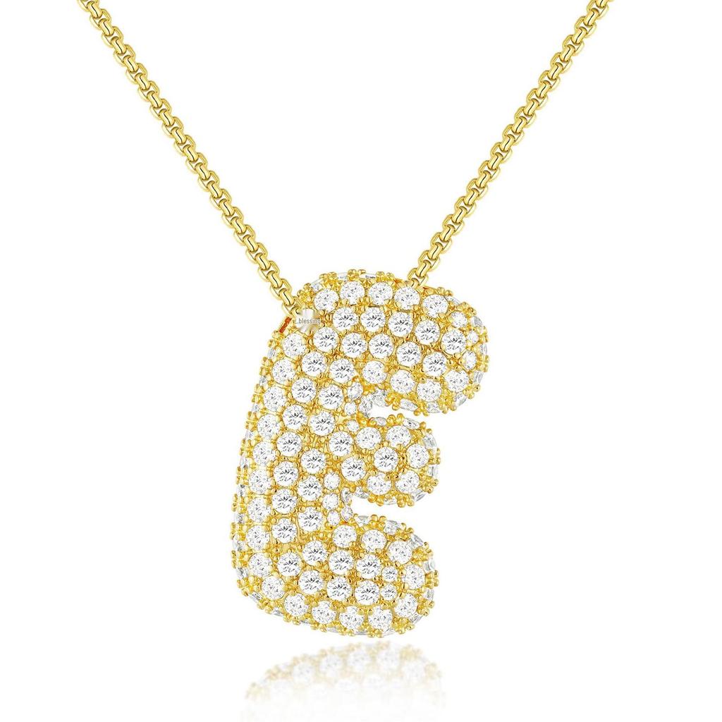 18K Gold 26-Letter Zircon Necklace with Copper Inlay