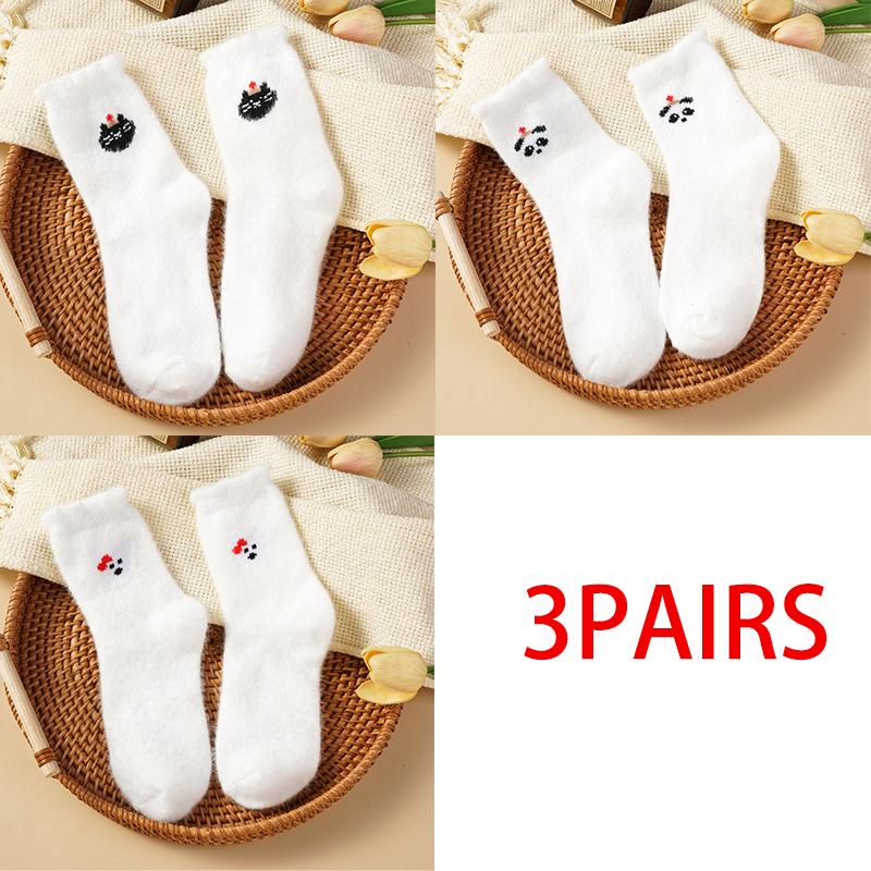 Podzimní a zimní roztomilé zesílené plyšové ponožky Dámské Vyšívaný zvířecí potisk Teplé ponožky do půlky lýtek