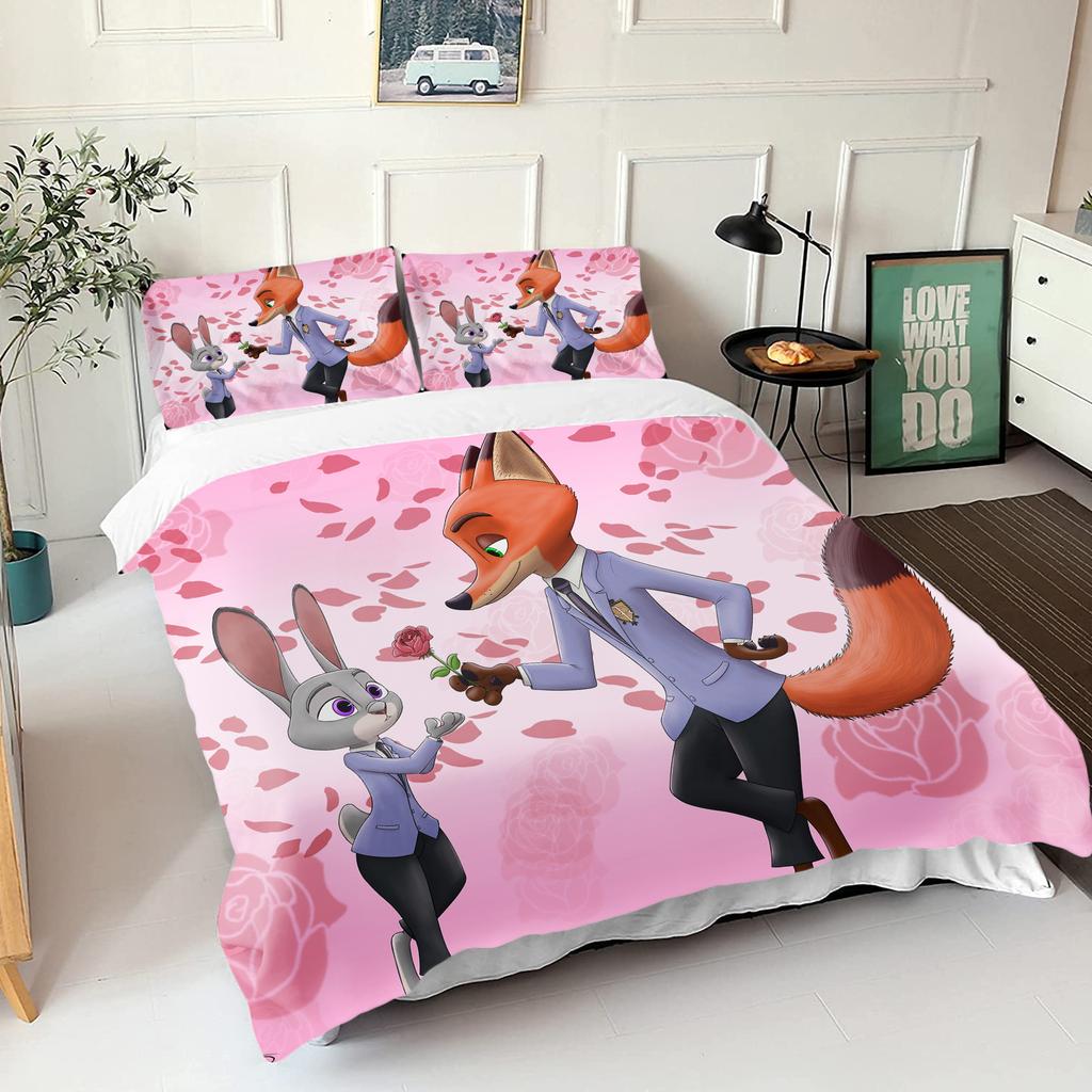 Zootopie Judy Nick Ensemble de housse de couette Couette Literie Ensemble de literie 3D pour enfants Ensemble 3 pièces 1 housse de couette Taille King