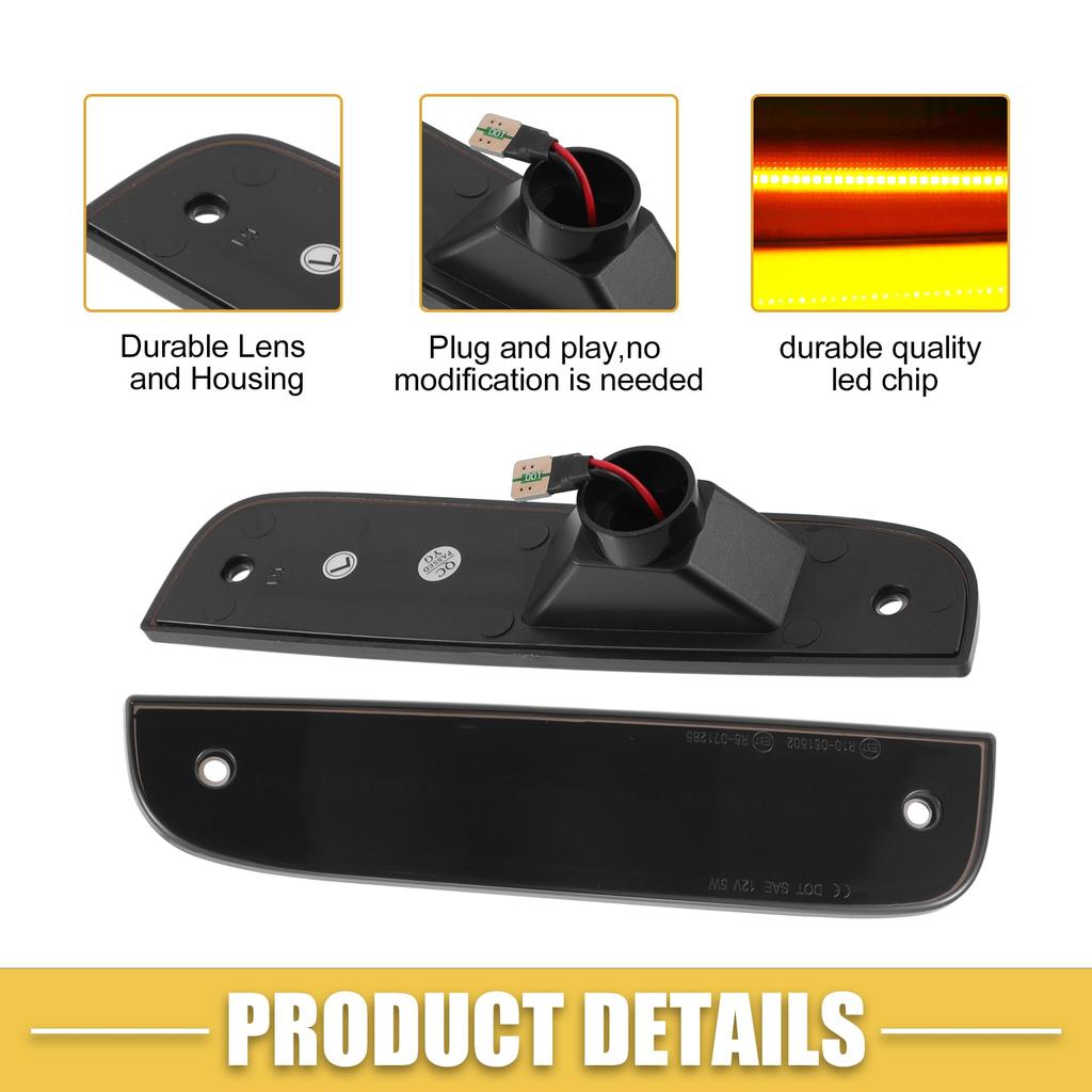 ABSOPRO CH2551 118 LED Side Marker Front Driver and Passenger Turn Fender Side Marker Lamps for Jeep and Black Lens Amber 1 Pair Lights, Signals,