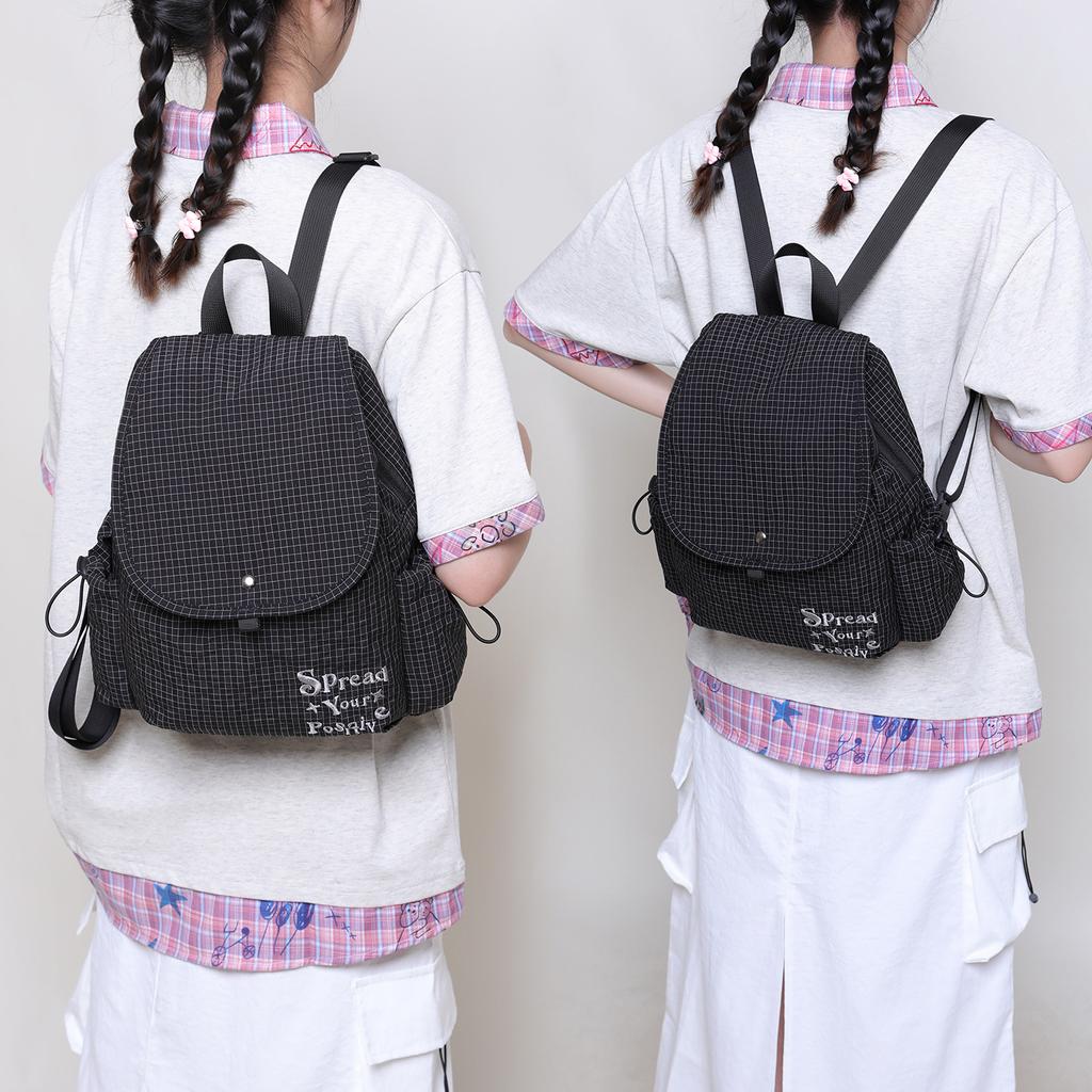Koreanischer Lässiger Rucksack, Karierter Nylon-Rucksack, Leinwandtasche für Studentinnen, Instagram Nischen-Rucksack für Pendeln und Reisen