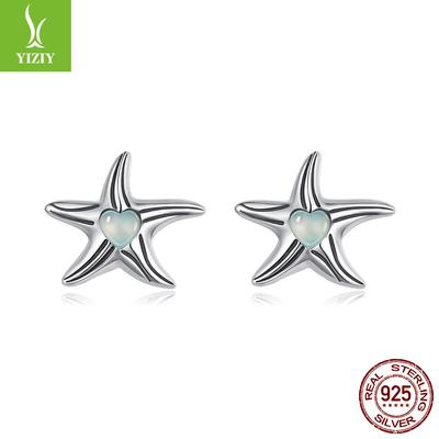 Symphony Stone Inlaid Starfish Stud Earrings S925 Silver Cross-Border Fashion Ear Jewelry