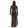 2026 European and American summer new wasteland style retro solid color hooded split fork and thin design dress women