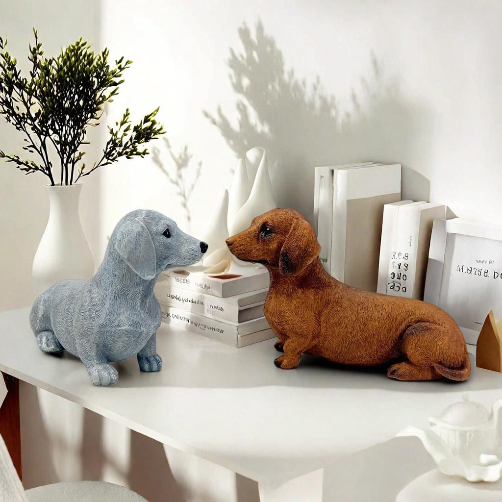 Simulatie Teckel Hond Beeld Dier Model Klein Ornament Speelgoed Hond Puppy Buiten Tuin Decoratie Hars Ambachtelijk Huisdecoratie