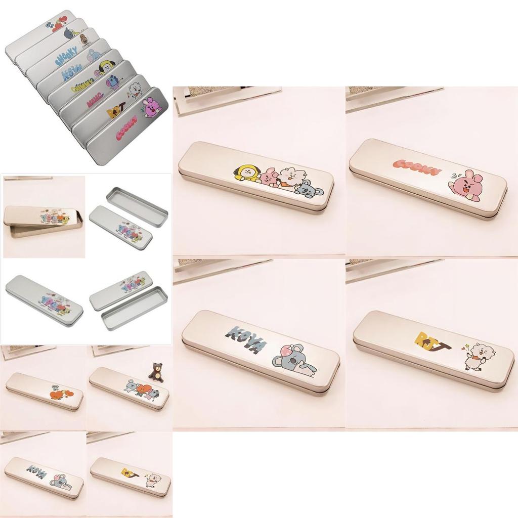 Kpop Bts Bt21 Metal Cartoon Pencil Box Shooky Chimmy Durable Stationery Storage Case