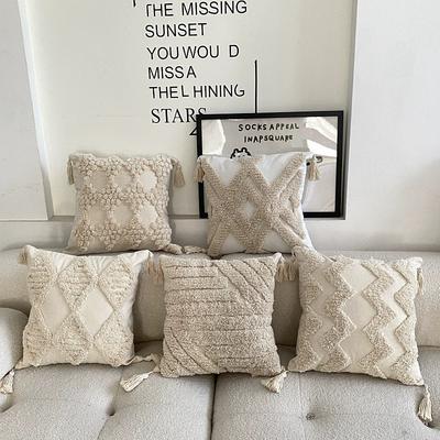 Tufted Pillow Moroccan Bohemian Style Living Room Bedroom Ethnic Retro Tassel Sofa Pillow Cover