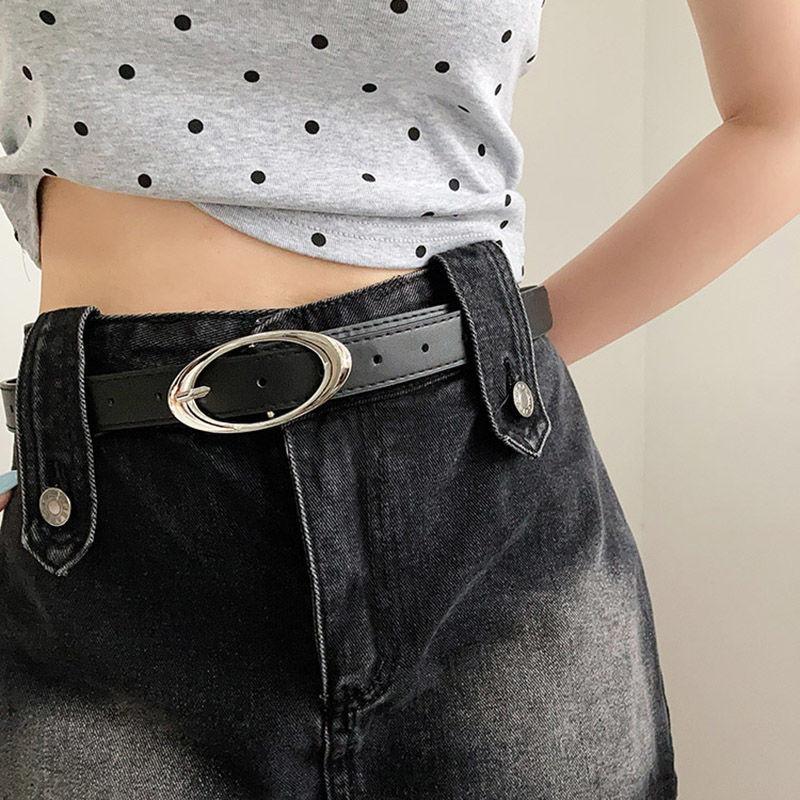 Black Pu Versatile Belt With Timeless Moon Design For Fashionable Looks Denim