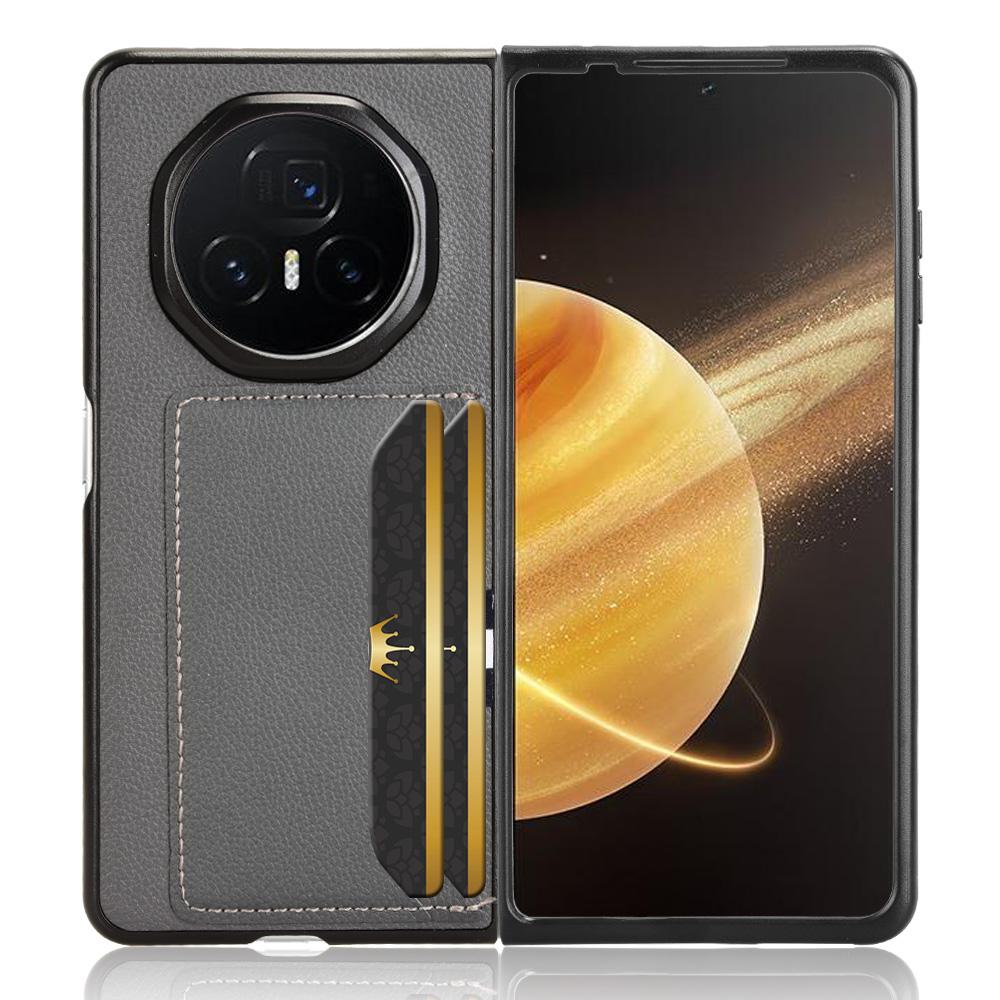 

Чехол для Honor Magic V3 5G с держателем для карт, кожа с текстурой личи + ПК, чехол для складного телефона Grey