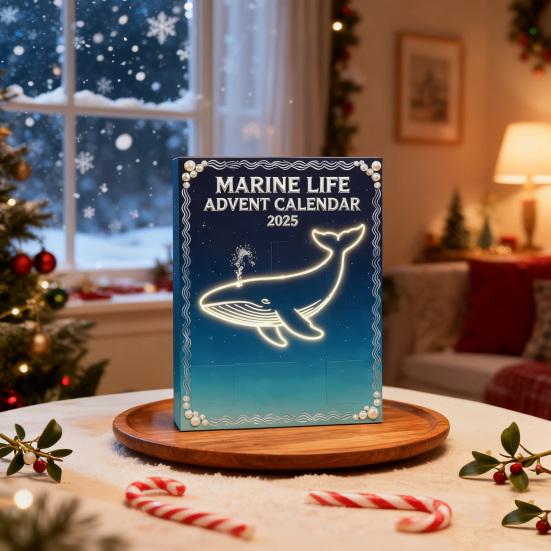 Ocean Life Advent Calendar 2025 24 Days Acrylic Underwater Themed Ornaments Christmas Countdown Box for Entertainment Parties