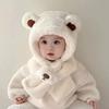 Baby Hat Autumn And Winter Boys' And Girls' Scarves In One Teddy Bear Plush Hat Winter Children's Plush Thickened Windproof Hat