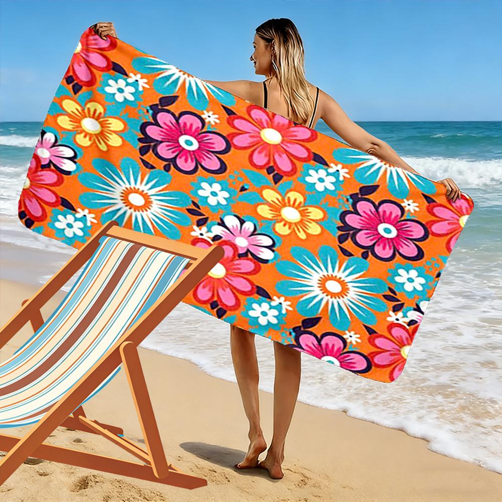 Floral Pattern with Bright Colors Beach Towel Quick-drying for Travel Outdoor Sports Jogging Beach and Swimming