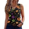 Women Sleeveless V Neck Halloween Pumpkin Print Casual Loose Fit Tank Top Lightweight Pullover Vest for Holiday Party Daily Wear