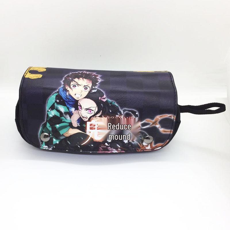 New Year's Day Demon Blade Cartoon Pencil Case - Student Stationery Box with Button Closure