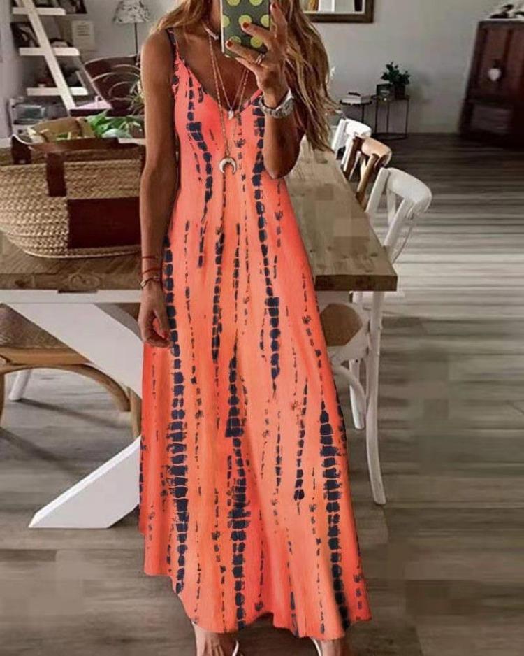Summer Maxi Dress  Trendy Spaghetti Strap Tie Dye Print European American Style