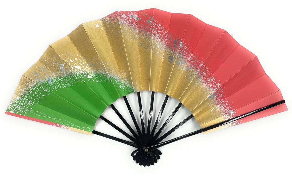 Asakusa Kimono City background with silver sand black 9 cm 5 minutes in Kyoto folding practice stage Maisensu, green/gold/red pattern, paint, [Made