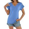 Women's Casual T-shirt Loose Basic V-neck Pleated Short-sleeved Top