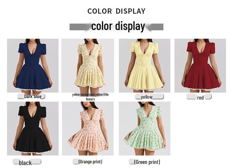 2026 Floral Puff Sleeve Summer Dress – Sweet French Style with Cinched Waist and A-line Skirt.