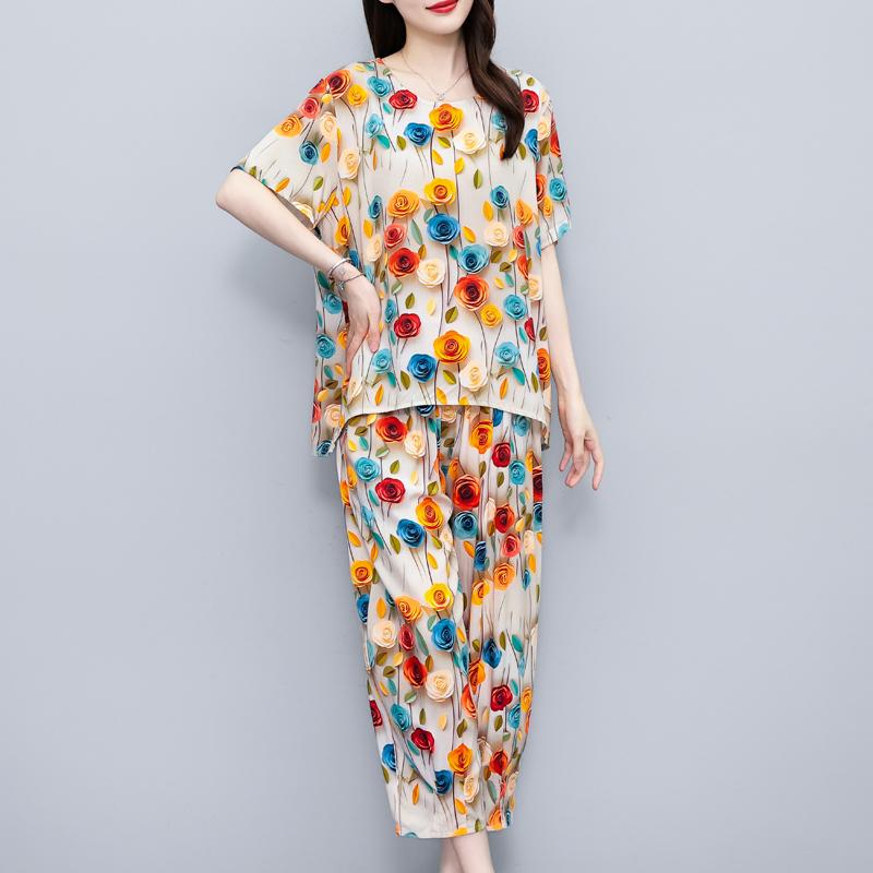 

Элегантные женские комплекты из 2 предметов больших размеров, летние повседневные комплекты со свободными брюками, женская одежда среднего возраста 6XL