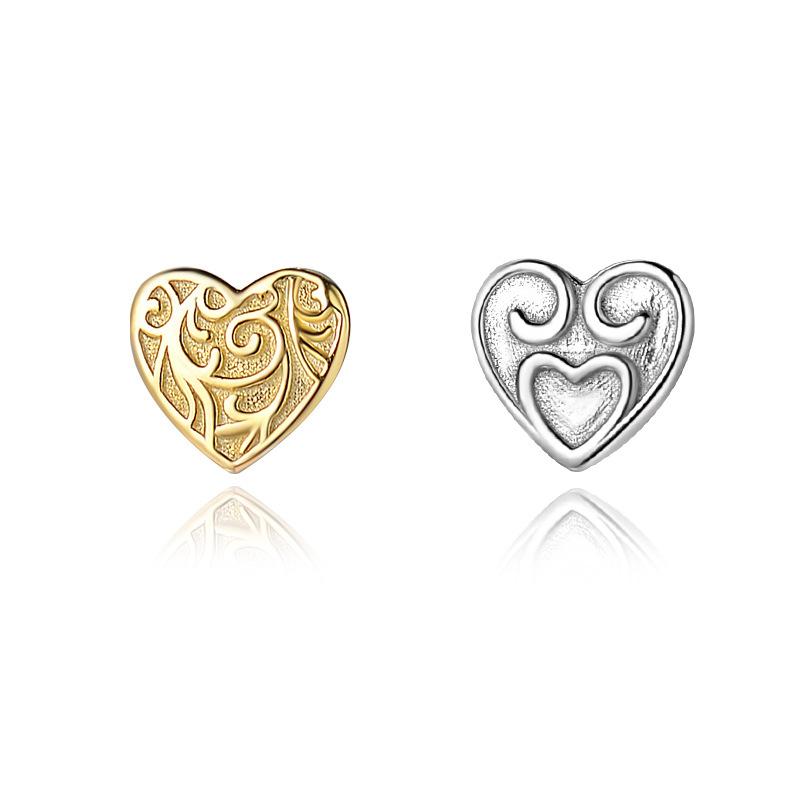 Korean Style Contrasting Heart-shaped Earrings Korean Style Simple and Fashionable Totem Tang Grass Pattern Earrings