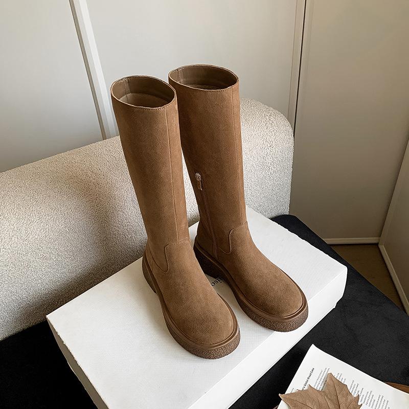 4.5CM Small Spice Girl Wind Knight Boots 2025 Autumn and Winter New Round Head Thick Heel But Knee Boots Women