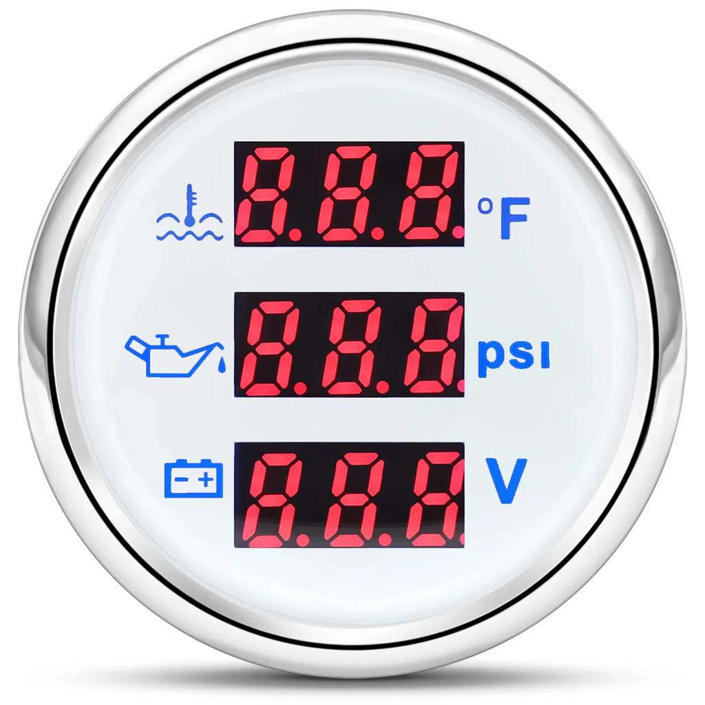 AD 52mm 3 in 1 Auto Gauge Water Temperature Oil Pressure Voltage With Alarm 1/8NPT Oil Press Water Temp Sensor For Car 12V 24V