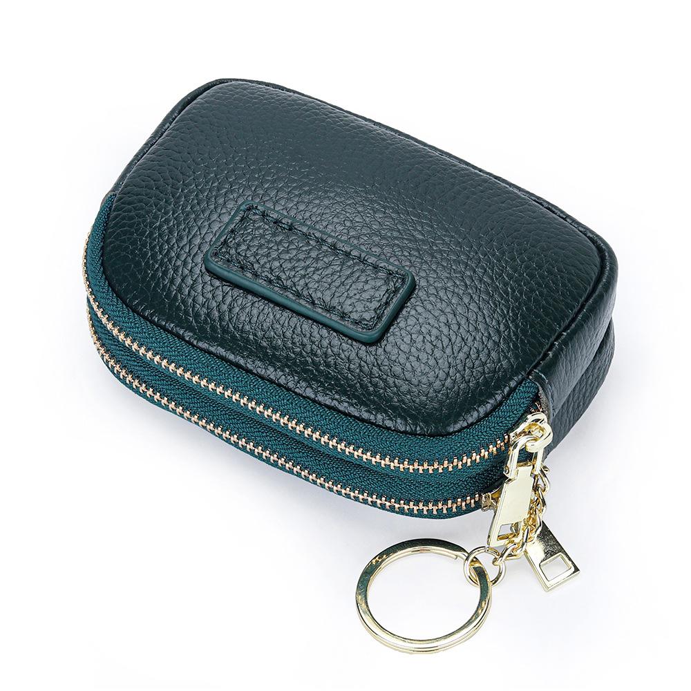 Genuine Leather Coin Purse Women s Compact Mini Double Zipper Storage Bag Large Capacity Key Ring Small 11x8x3cm