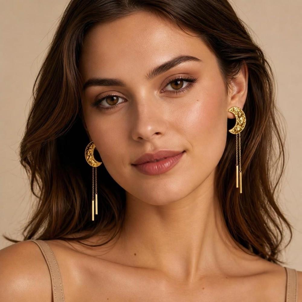 Drop Style Tassel Earrings Stainless Steel Star Moon Earrings Drop Earrings Jewelry Accessories