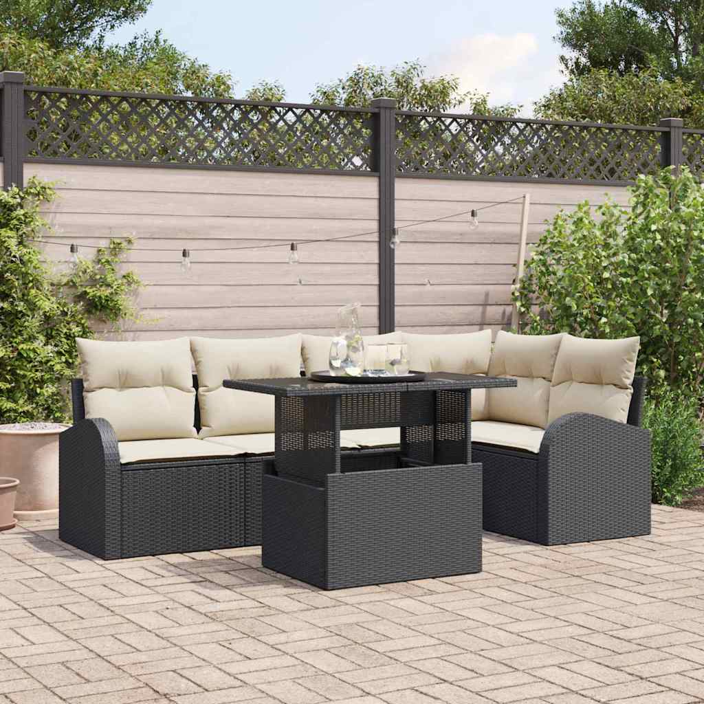 Garden Sofa Set with Cushions 6 pcs Black Poly Rattan
