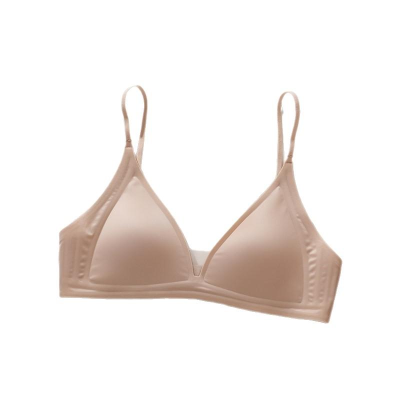 Original satin underwear women's summer thin French triangle cup, small chest gathering, not empty cup, beautiful back, thin shoulder strap, bra cover