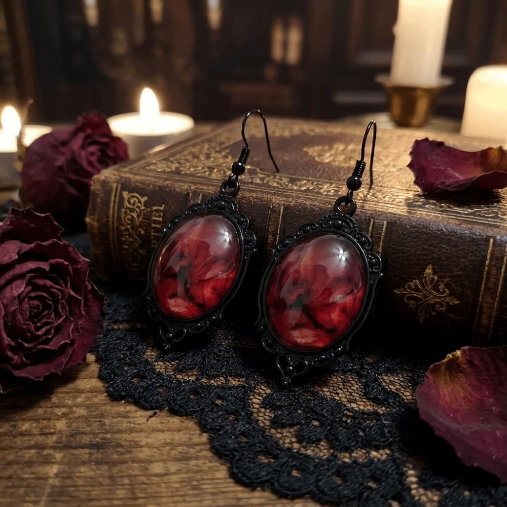 Blood Red Gothic Resin Earrings Oval Shape Drop Earrings Halloween Dangle Earrings Cosplay Events