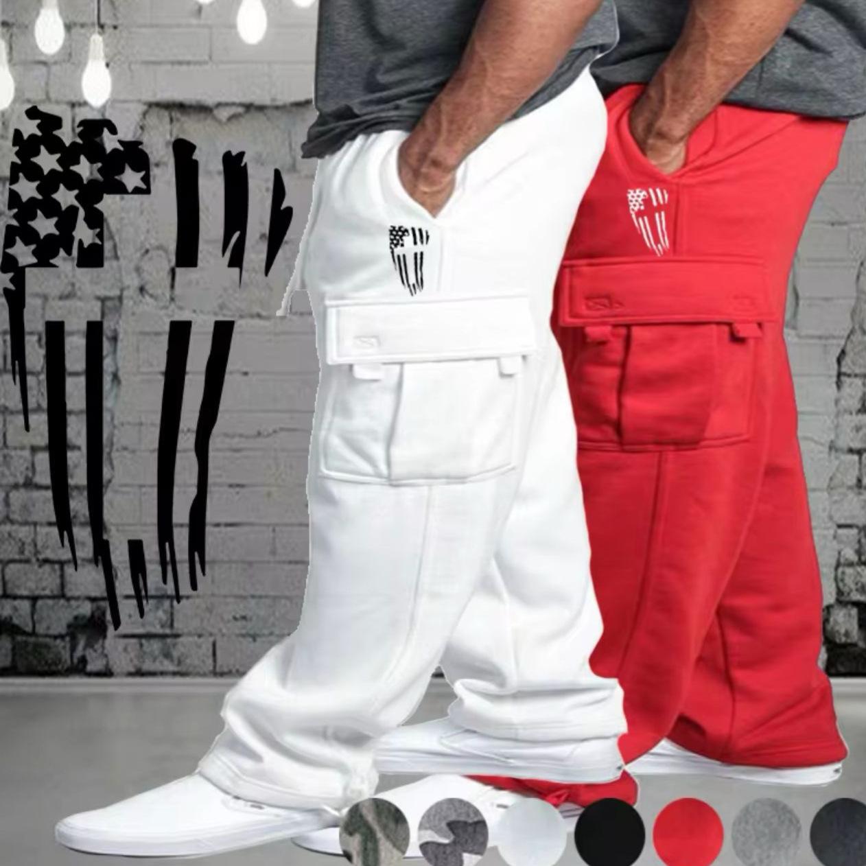 

New Men s Work Casual Pants Straight Hoodies Sports Multi-pocket Loose Trousers 5XL