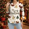 Women's Casual Christmas Print Button Down Shirt with 3/4 Sleeves