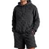 Mens Fuzzy Hooded Long Sleeve Top Shorts Set Warm Plush Lounge Wear Casual Two Piece Outfit