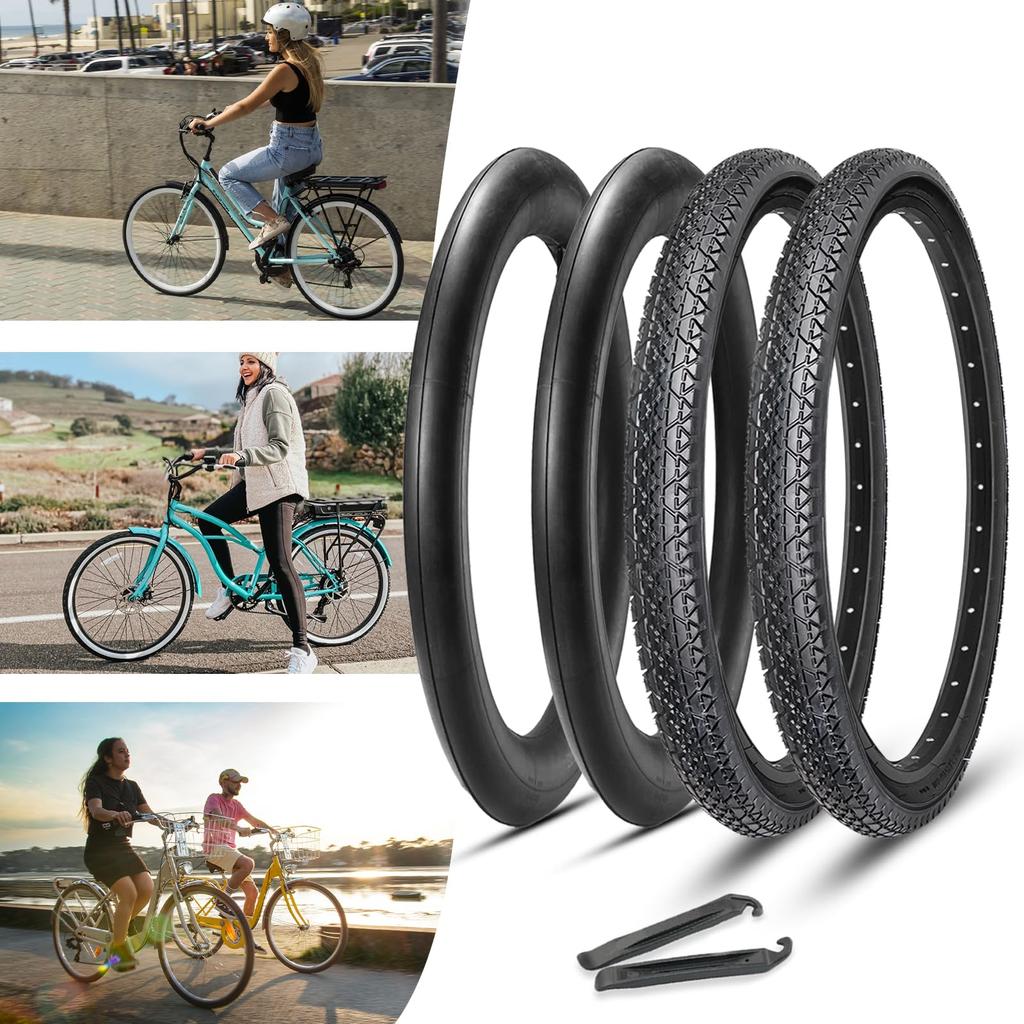 MOHEGIA Set of 2 26x2.125" Bicycle Tires with 57-559 Schrader Valves and Tubes - Compatible with Beach Cruisers, Mountain Bikes, City Bikes, and Elect