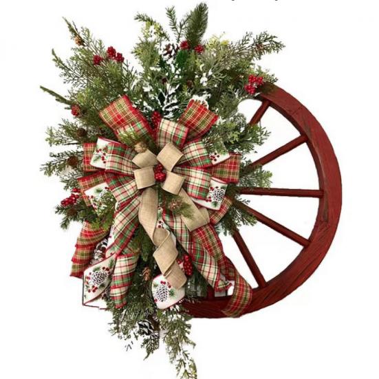 Christmas Decoration Door Hanging Wooden Wheel Wheel Wreath Christmas Pinecone Wreath