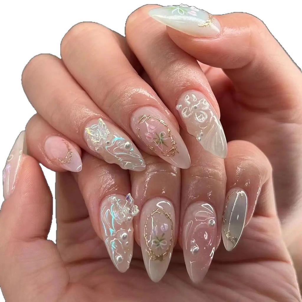 New Nail Art Film European And American Y2K Spice Girl Style Ins Long Almond Long Tip Nail Wearing Nail Patch