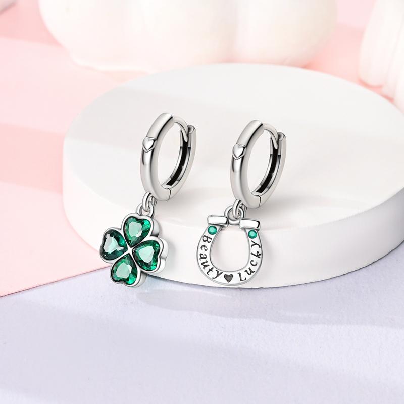 925 Silber Stern Mond Creolen Funkelnde Zirkonia Kleeblatt Ohrringe für Damen Hübscher Schmuck für Hochzeitsfeiern Geschenke
