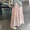Women's Pink Tiered Maxi Skirt High Waist A-Line Casual Flowy Long Skirt