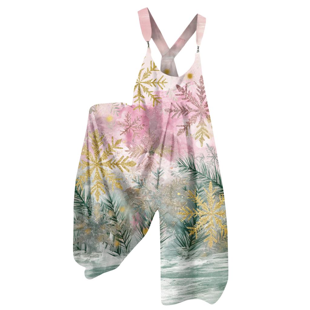 Women's Summer Overalls Floral Print Vintage Jumpsuit (Non-Adjustable Straps)