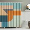 Modern Geometric Print Shower Curtain For Bathroom Decor Orange Blue Beige Design Waterproof Bath Rug Liner