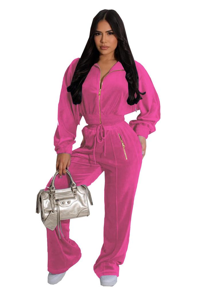 TW575 Fashionable Women's Long Sleeve Zipper Cardigan and Pants Winter Set
