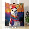 Colorful Llama In Sunset Scenery Patterned Blanket, Flannel, Suitable for All Seasons, Home Decor, Warm and Cozy