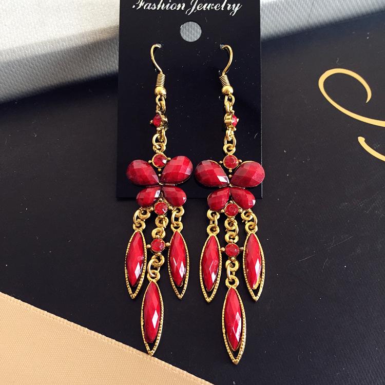 Vintage court gem set earrings long temperament bohemian earrings niche earrings women