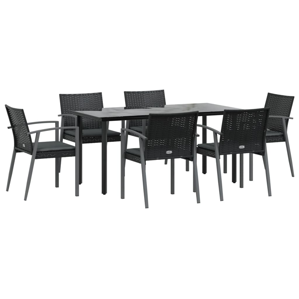 7 Piece Outdoor Dining Set with Cushions Poly Rattan and Steel