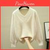 Thickened Vneck Sweater Knitted Mink Jumper Female Korean Style Pullover Loose Casual Sweater Winter Warm Outwear Bottming Tops