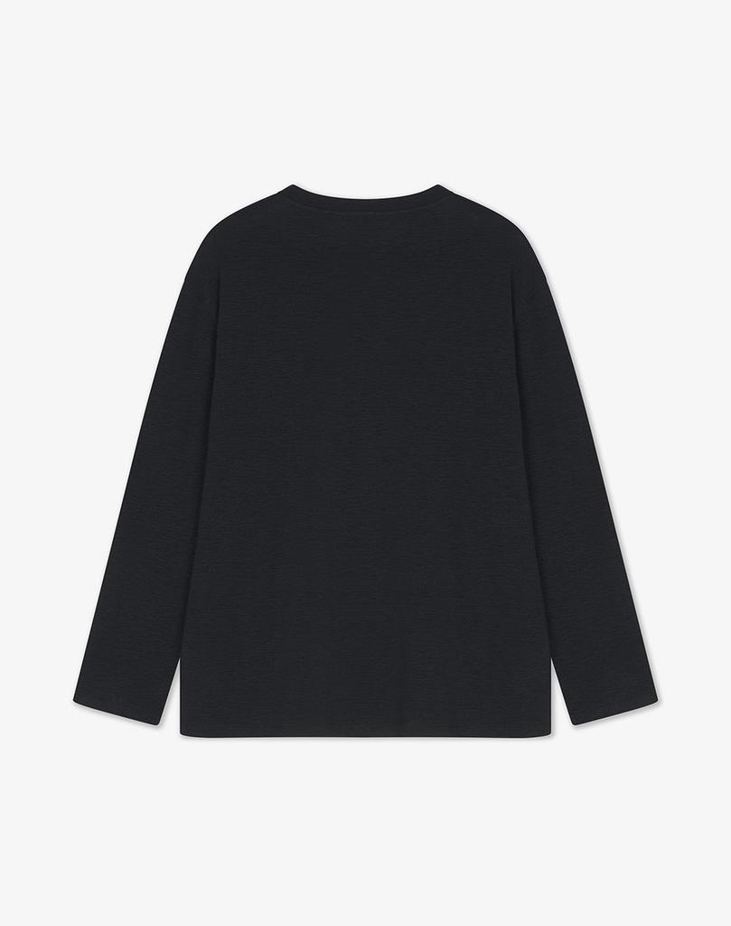 WORK ON BODY OFF Three-Button Semi-Overfit Henley Neck Long Sleeve [Black]