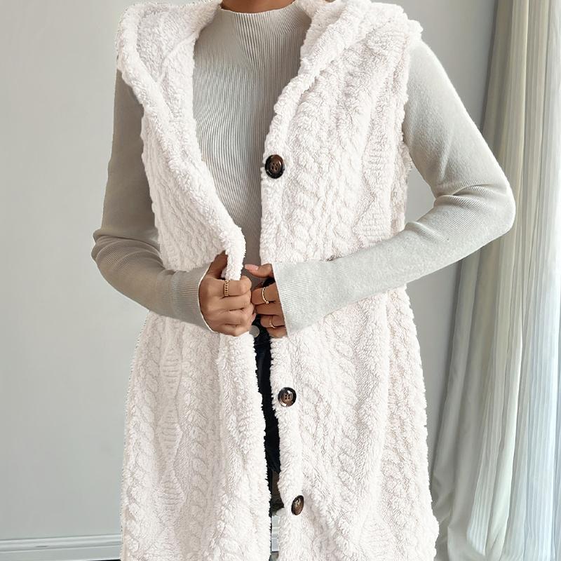 Női Kétoldalas Plüss Mellény Kapucnis Gombos Kardigán Ősz Tél Egyszínű