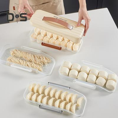 4-layer Dumpling Box with Spoon & Mold Stackable Dumpling Case with Lid Handle Date Dial Transparent Food Storage Containers Set for Kitchen Fridge