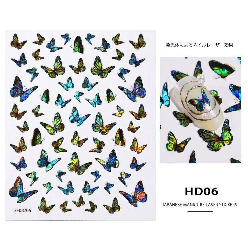 Nail Art Sticker Holographic Laser 3D Butterfly Decals Japanese Style Foil Tips