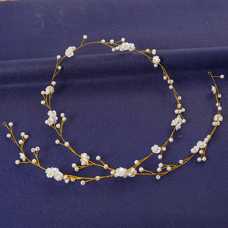 Gold Color Flower Leaf Hairband Tiara For Women Party Crystal Pearl Headband Bridal Wedding Hair Accessories Jewelry Comb Band